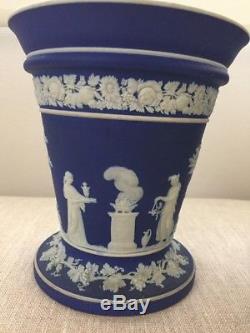 Paire De Jasperware Dark Royal Bleu Trompette Fleur Vases Neoclassic