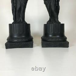 Paire De Wedgwood Black Basalt Figural Candlestick Pomona And Ceres