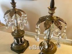 Paire Rare De Lampes Wedgwood D'époque Des Années 1920 Avecblack Jasperware Withcut Glass Center & Drops