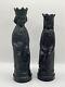 Paire De Figurines D'échecs Vintage En Basalte Noir Wedgwood Roi Reine Jasperware