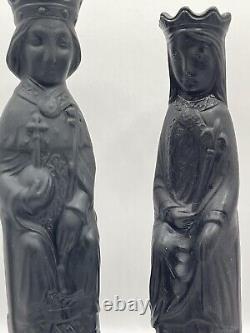 Paire de figurines d'échecs Vintage en basalte noir Wedgwood Roi Reine Jasperware