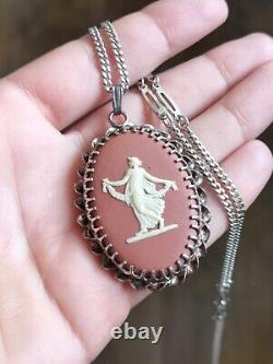 Pendentif en jaspe en terre cuite en argent sterling 925 Wedgwood avec chaîne collier de 22g