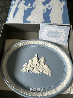 Plateau ovale en jaspe bleu Wedgwood 'L'Académie des Enfants'. En boîte.