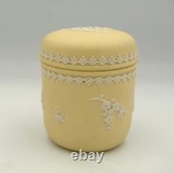 Pot à bibelots haut avec couvercle en jaspe Wedgwood vintage jaune primevère Prunus 1976