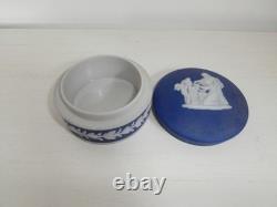 Pot à bibelots rond néoclassique en jaspe bleu foncé Wedgwood ancien avec rougeur