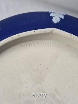 Pot à biscuits en biscuit de jaspe bleu vintage Wedgwood avec argenture