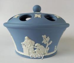 Pot à pourri et couvercle en jaspe Wedgwood bleu