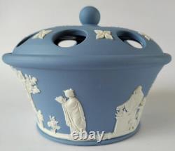 Pot à pourri et couvercle en jaspe Wedgwood bleu