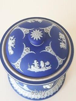 Pot à tabac en jaspe bleu de Portland de Wedgwood avec couvercle à dôme et poinçon de poids