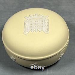 RARE Boîte à Bijoux Ronde Moyenne en Jasperware Wedgwood Primrose avec Portcullis Tudor