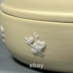 RARE Boîte à Bijoux Ronde Moyenne en Jasperware Wedgwood Primrose avec Portcullis Tudor