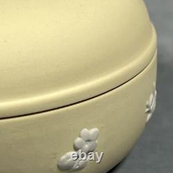 RARE Boîte à Bijoux Ronde Moyenne en Jasperware Wedgwood Primrose avec Portcullis Tudor