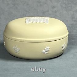 RARE Boîte à Bijoux Ronde Moyenne en Jasperware Wedgwood Primrose avec Portcullis Tudor