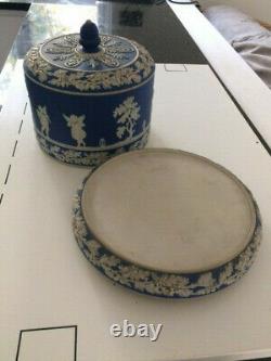 Rare Ancienne Wedgwood Blue Jasperware Cheese Dome And Platter