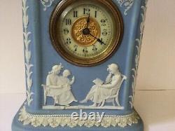 Rare Antique Wedgwood Mantel Clock 'Tempus Fugit' Pale Blue Jasperware	<br/>    
	<br/> 	
 Rare Antique Wedgwood Mantel Clock 'Tempus Fugit' Pale Blue Jasperware