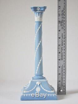 Rare Grand 12-1 / 4 Wedgwood Bleu Jasperware Candlestick Fin Des Années 1800