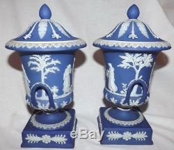 Rare Lot De 2 Wedgwood Museum 1906 Socle Jasperware Bleu 9.25 Excellent