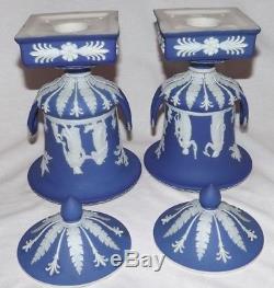 Rare Lot De 2 Wedgwood Museum 1906 Socle Jasperware Bleu 9.25 Excellent