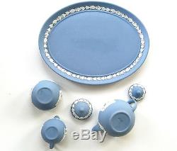 Rare! Set De Thé Miniature Wedgwood Dans Jasperware Bleu Et Blanc