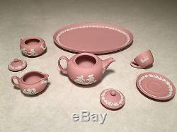 Rare! Vintage Wedgwood Enfant Mini / Miniature Pink Jasperware Set De 8 Pièces