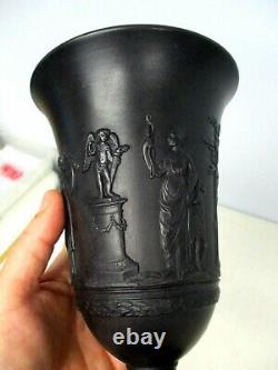 Rare Vintage Wedgwood Grecian Black Basalte Jasperware Footed Vase #65 7 1/4