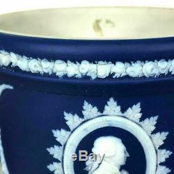 Rare Wedgwood Bleu Foncé Jasperware Cache Pot Planteur Pères Fondateurs Washington