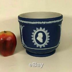 Rare Wedgwood Bleu Foncé Jasperware Cache Pot Planteur Pères Fondateurs Washington