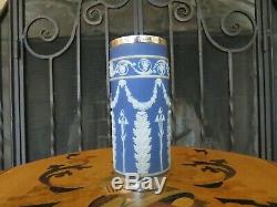 Rare Wedgwood Bleu Jasper Ware Acanthe Base D'argent Rim 6 Vase Spill (c. 1920)