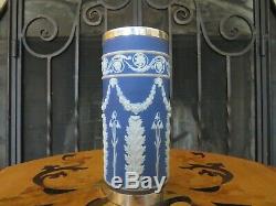 Rare Wedgwood Bleu Jasper Ware Acanthe Base D'argent Rim 6 Vase Spill (c. 1920)