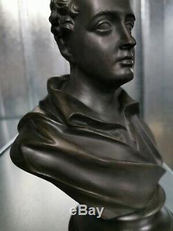 Rare Wedgwood Buste Ware Jaspe De Lord Byron 8,75 Haute 1890-1915 De Basalte Noir
