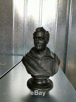 Rare Wedgwood Buste Ware Jaspe De Lord Byron 8,75 Haute 1890-1915 De Basalte Noir