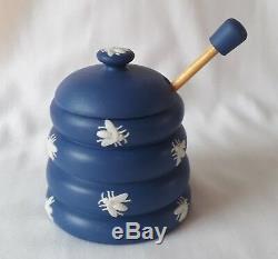 Rare Wedgwood Honey Pot Bees Pot À Jasper Bleu