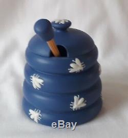Rare Wedgwood Honey Pot Bees Pot À Jasper Bleu