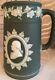 Rare Wedgwood Pichet En Jasperware Vert Olive George Washington & Benjamin Franklin