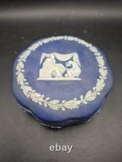 Rare boîte couverte néoclassique en jasperware Wedgwood du 18ème siècle, bleu cobalt, diamètre 12 cm