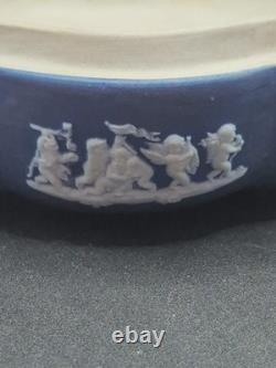 Rare boîte couverte néoclassique en jasperware Wedgwood du 18ème siècle, bleu cobalt, diamètre 12 cm