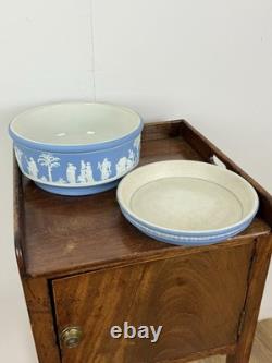 Rare jardinière ancienne Wedgwood en grès jaspe du XIXe siècle avec plateau