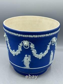 Rare pot de fleurs en jaspe Wedgwood bleu cobalt