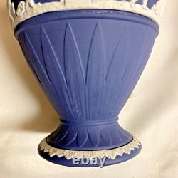 Rare vase Bountiful en jasperware Wedgwood vintage rare bleu Portland de 8 pouces de haut