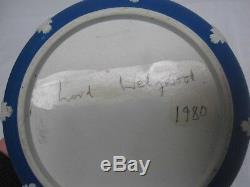 Seigneur Vintage Signé Wedgwood Made In England Dark Blue Jasperware Biscuit Barrel