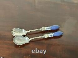 Serveurs de salade Vintage Wedgwood Jasperware bleu cobalt environ années 1920