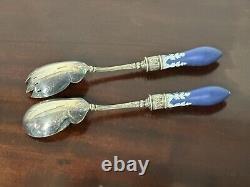 Serveurs de salade Vintage Wedgwood Jasperware bleu cobalt environ années 1920