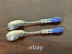 Serveurs de salade Vintage Wedgwood Jasperware bleu cobalt environ années 1920