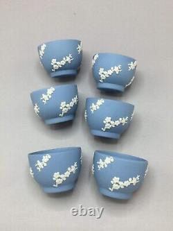 Service de 6 bols à thé Saki en jaspe bleu Wedgwood Prunus Blossom Jasper Ware de 6 cm