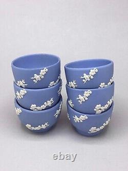 Service de 6 bols à thé Saki en jaspe bleu Wedgwood Prunus Blossom Jasper Ware de 6 cm