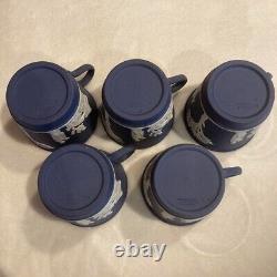 Service de tasse et soucoupe en jaspe bleu de Portland Wedgwood Jasperware 5 pièces