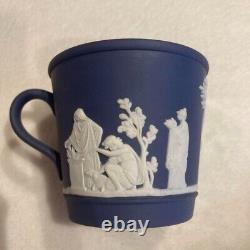 Service de tasse et soucoupe en jaspe bleu de Portland Wedgwood Jasperware 5 pièces