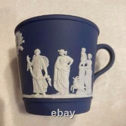 Service de tasse et soucoupe en jaspe bleu de Portland Wedgwood Jasperware 5 pièces