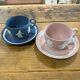 Service Pour 2 Tasses Et Soucoupes En Jaspe Wedgwood Rose Et Bleu Marine "dancing Hours"