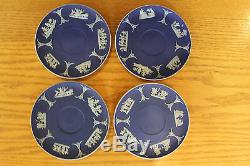 Six Antique Wedgwood Bleu Cobalt Jasper Ware Tasses À Café Et Soucoupes (c. 1920)